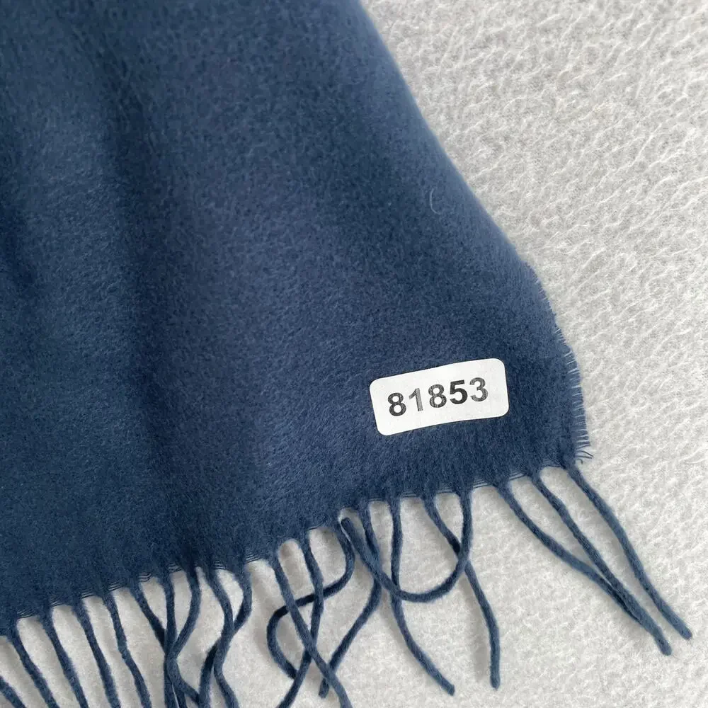 CASHMINK LORD & TAYLOR Scarf Unisex Flannel Fringed Wrap Rectangle Blue 11x66